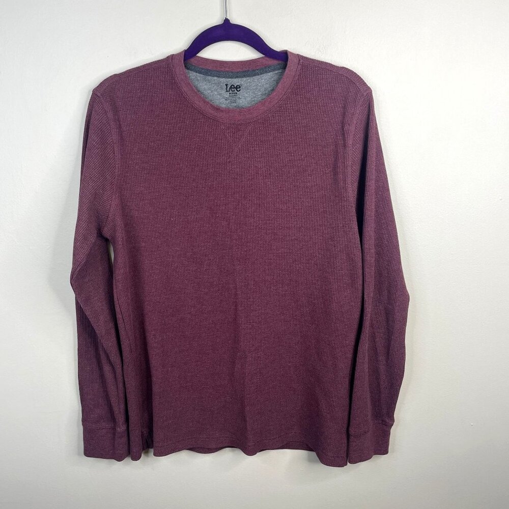 Lee Thermal Hiking Shirt Men Medium Red Pullover Waffle Knit Camping Layer Cabin